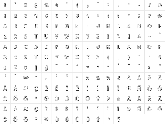 Body Swipers 3D Regular  glyph index