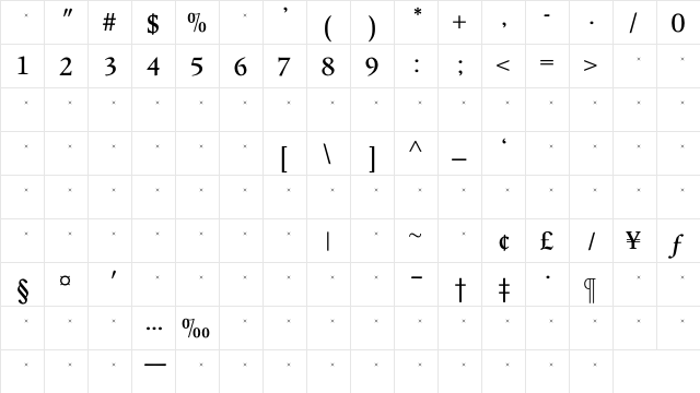 LeightonBoldTab Regular  glyph index