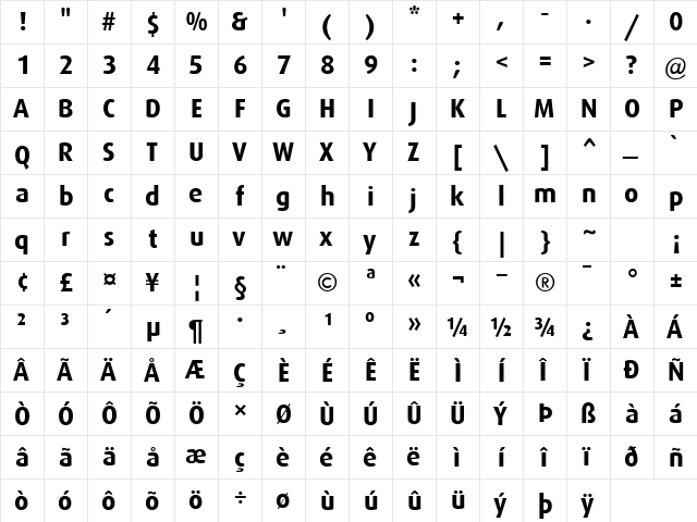 Dax Bold  glyph index