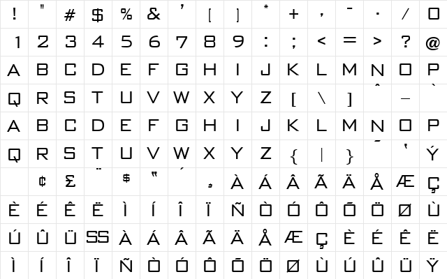 BankGothic DB Regular  glyph index