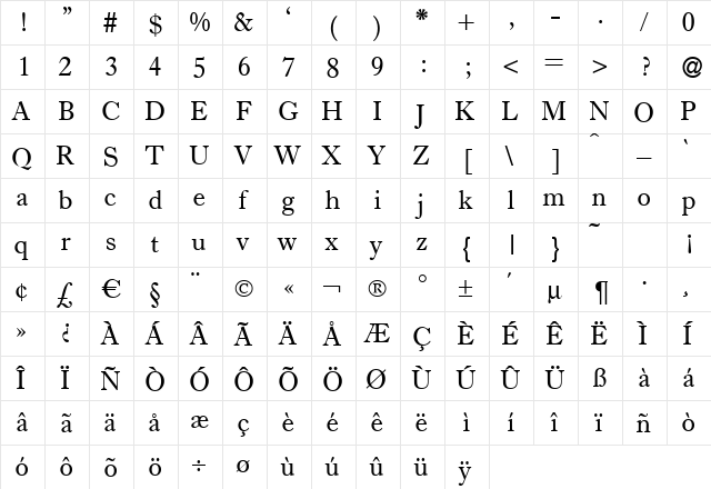 I771-Roman Regular  glyph index