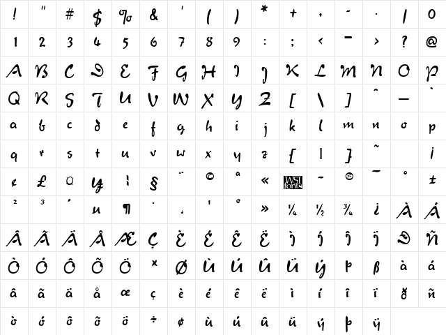Menthol Regular  glyph index