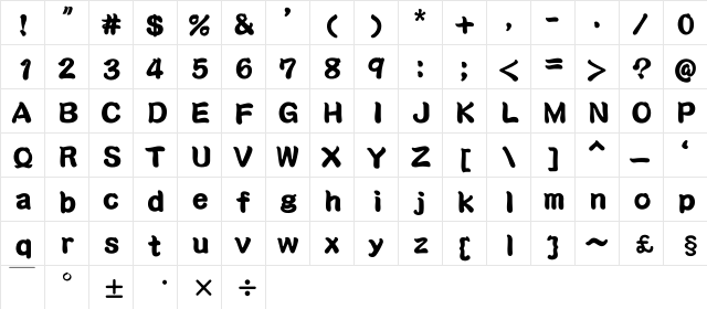HanWangKanTan Regular  glyph index