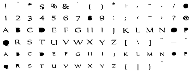 Caracub-Bold Regular  glyph index