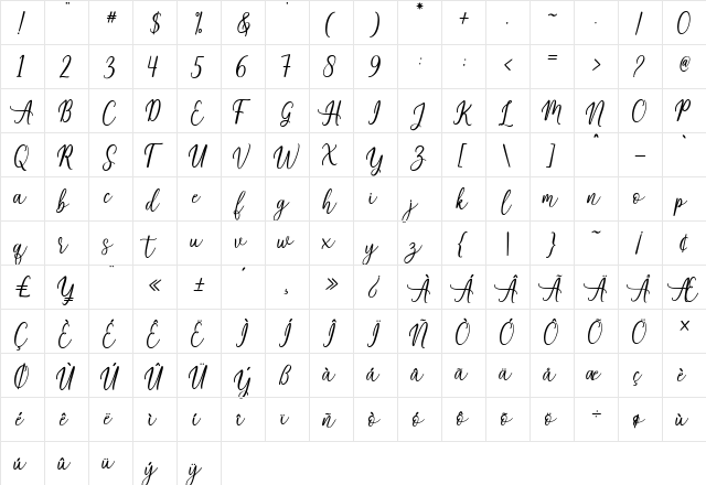 mobaster Regular  glyph index