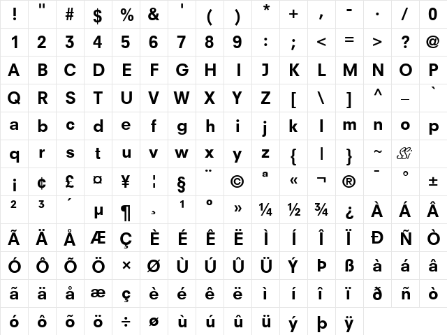 Parallax SSi Bold  glyph index