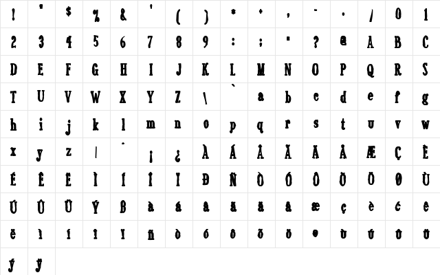 Sexsmith Ink Regular  glyph index