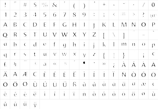 Advert Rough One Regular  glyph index