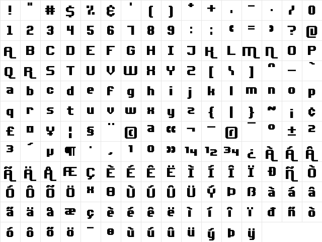 Adventure ReQuest Regular  glyph index