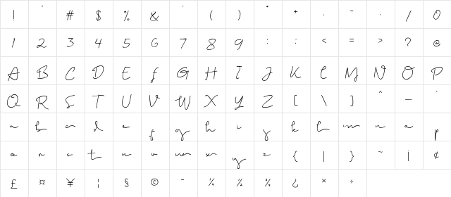 Brighamdemo Regular  glyph index