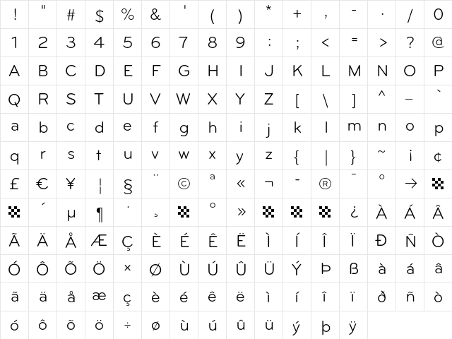 Bryant-Regular Regular  glyph index