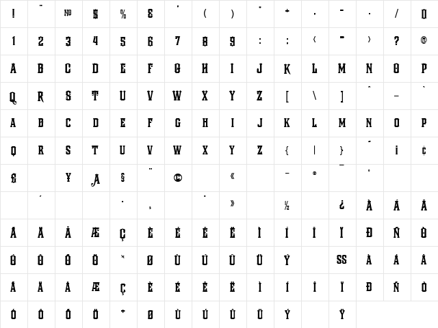 LHF Fire House Regular  glyph index