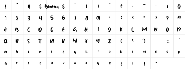 Blushing Regular  glyph index