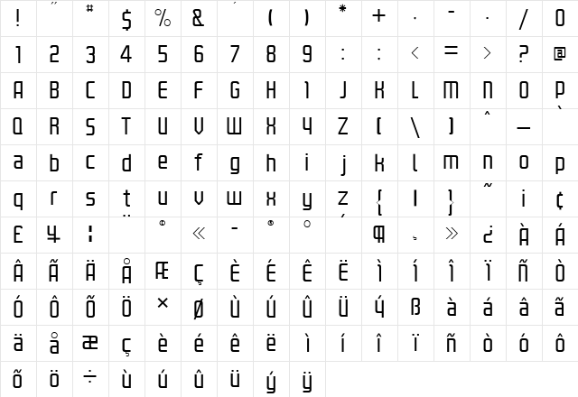 Kanal Light  glyph index