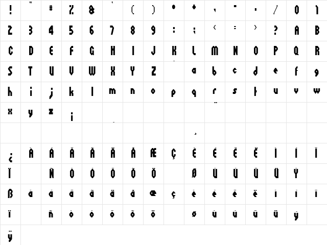 Octoville Regular  glyph index