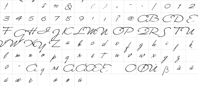 Monika Italic  glyph index