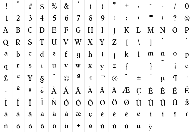 Hoboken-Regular Regular  glyph index