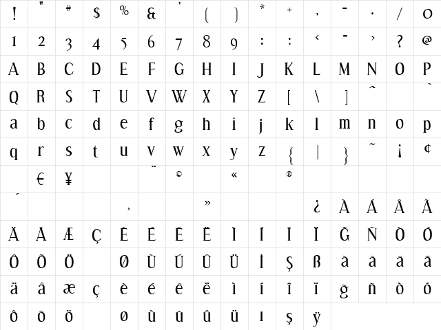 TR Effloresce Regular  glyph index