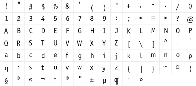 OfficinaSansC Regular  glyph index