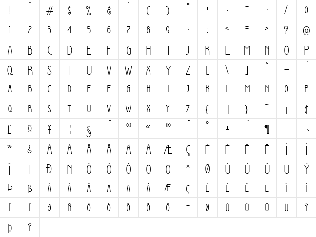 Verola Lux Regular  glyph index