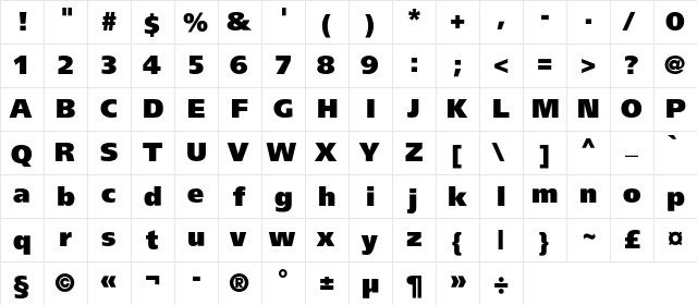 AGForeignerBlackC Regular  glyph index