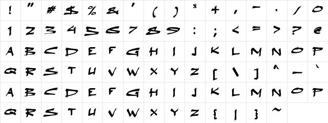 aAbrigyThink Regular  glyph index