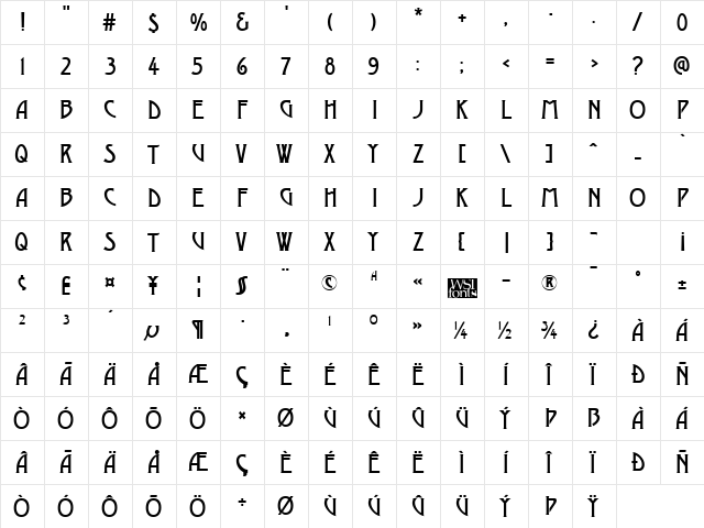 DustineSolid Regular  glyph index