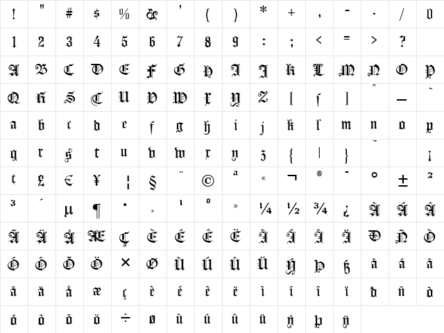 Koenigsberger Gotisch Regular  glyph index