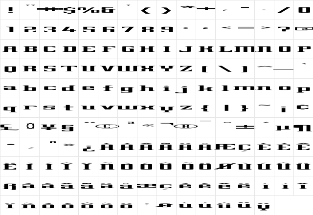 Gadzooks Regular  glyph index