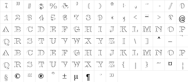 a_SeriferTitulSh Regular  glyph index