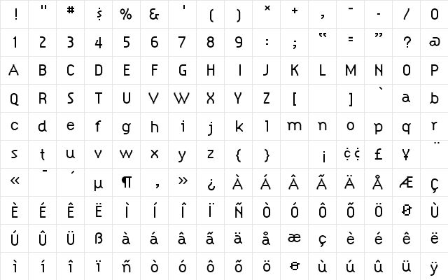 Simplex-Light Light  glyph index