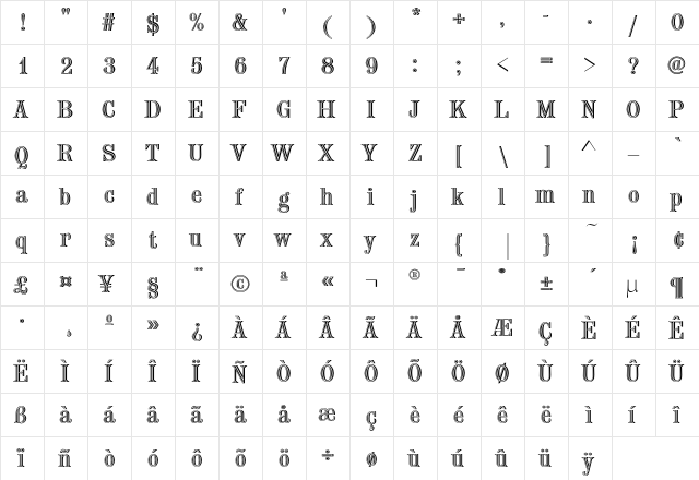 ChiselEF Regular  glyph index
