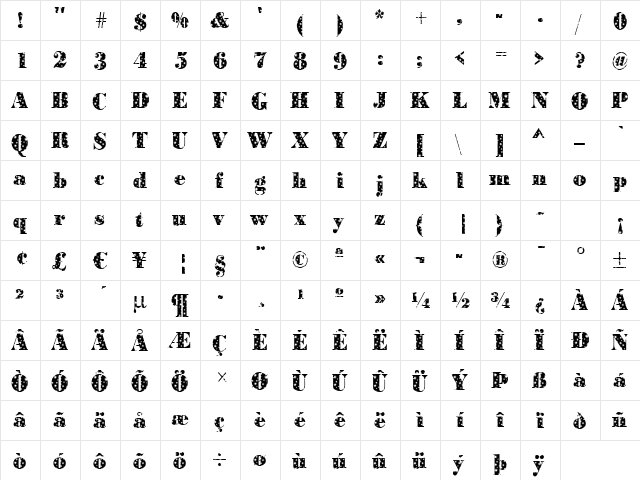 BodoniStars Regular  glyph index
