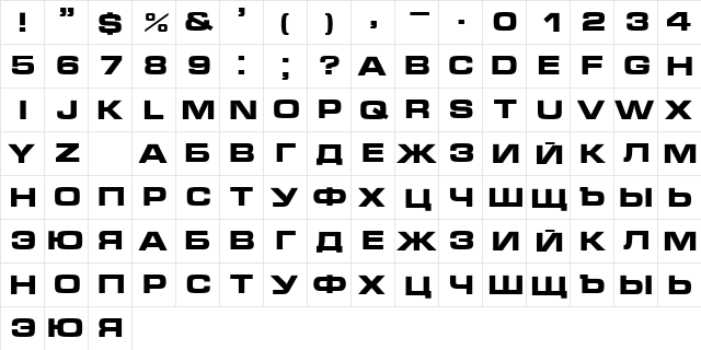 MICRA BoldA  glyph index