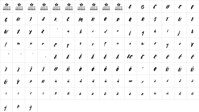 Calligraphy Regular  glyph index