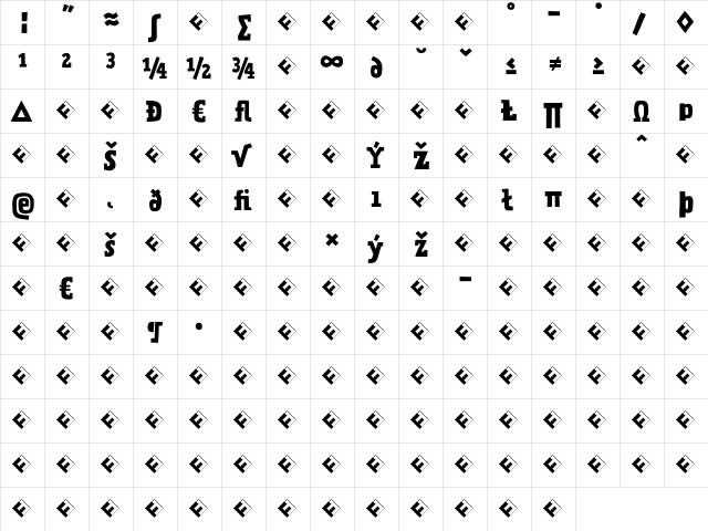 PraterSerifTwo-BoldExp Bold  glyph index