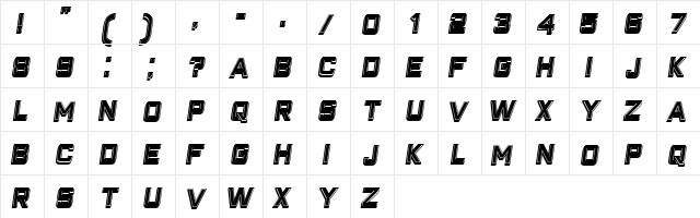 Closeness Outline Filled Italic  glyph index