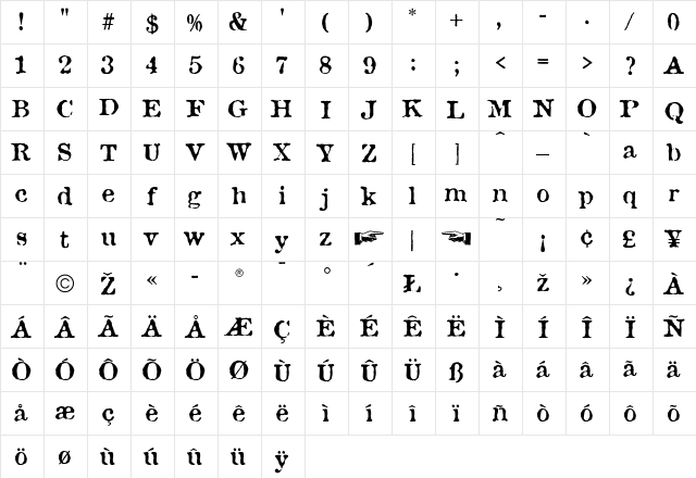 Gooseflesh Regular  glyph index