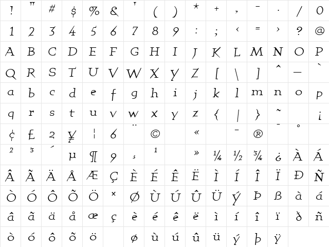 QuartetRegularLining Regular  glyph index