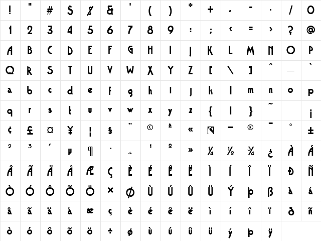 Wash Black normal  glyph index