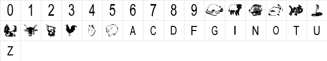 tungfont zodiac 5 Regular  glyph index