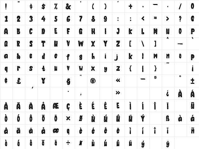 Halloweendy Rough Regular  glyph index