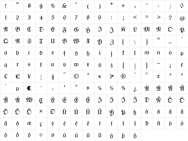OldBerlin Regular  glyph index