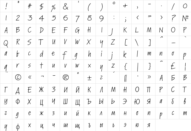 KremlinC Regular  glyph index