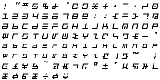 Cyberspeak Oblique  glyph index