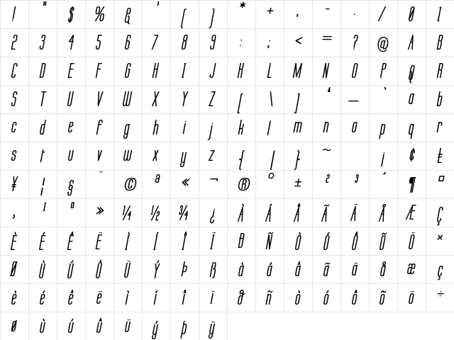Labtop Bold Italic  glyph index