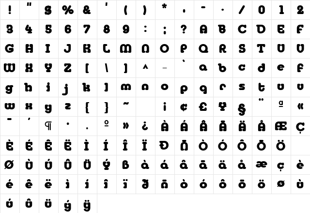 MelodBold Bold  glyph index