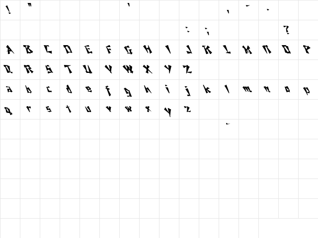 Fox On The Run 7 Bold  glyph index