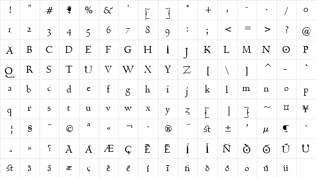 Aquelarre Normal  glyph index