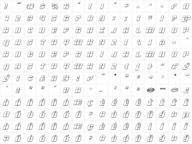Warp Thruster 3D Laser Italic Italic  glyph index
